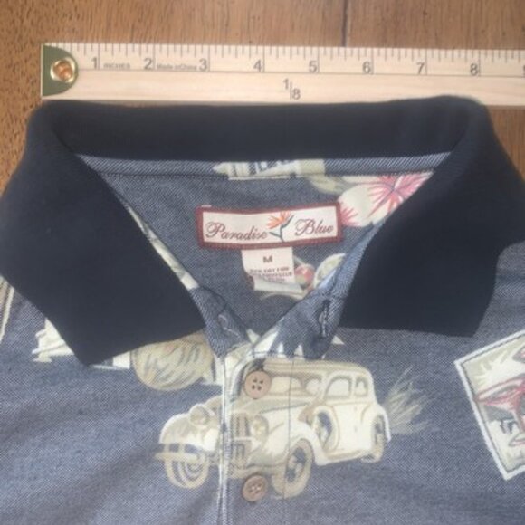 Vintage Paradise Blue Hawaiian Style Men's XL Car Theme Polo Shirt Size M - Picture 4 of 7